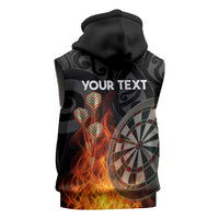 Personalised Aotearoa Darts Sleeveless Zip Hoodie Maori Koru Flaming Dartboard - Polynesian Pride