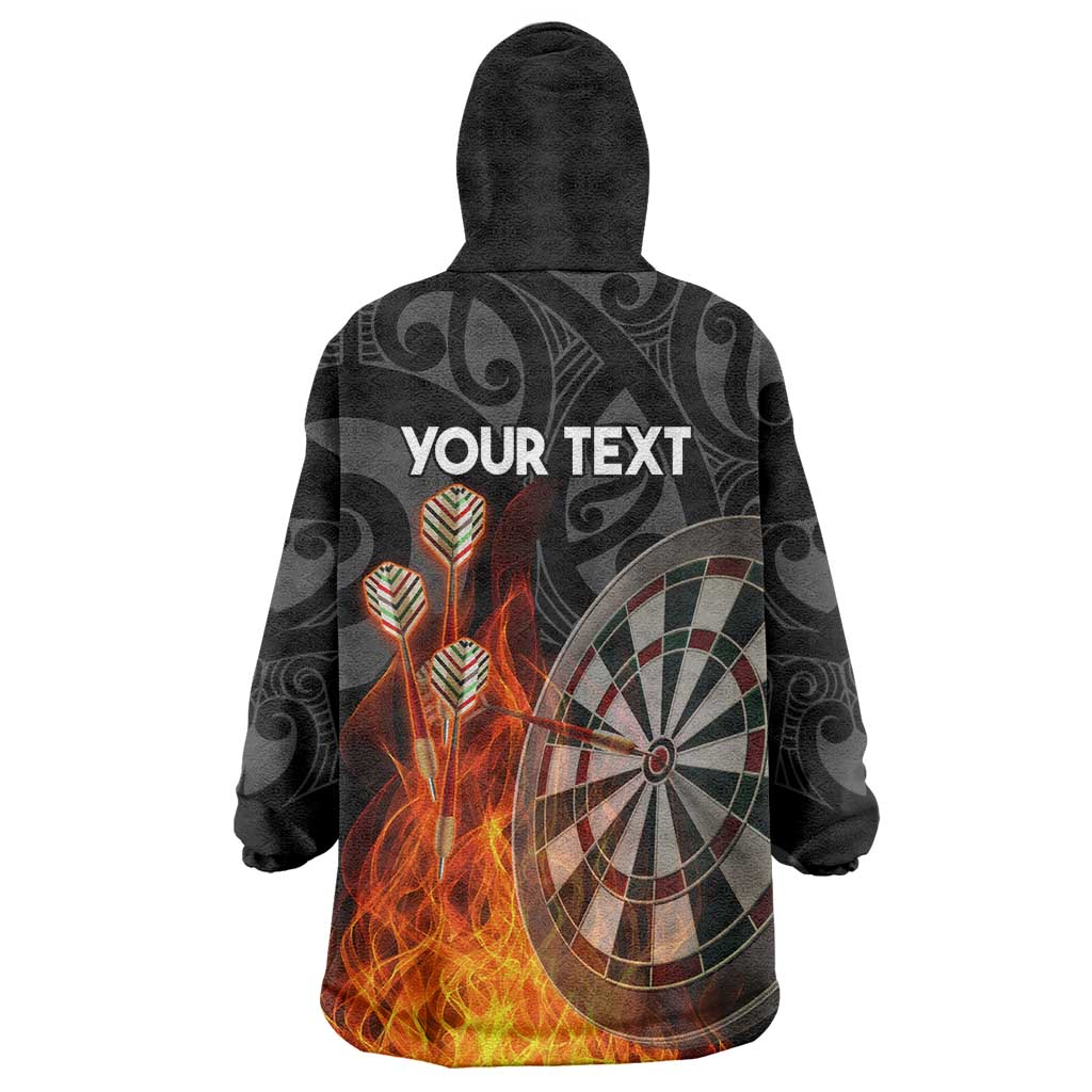 Personalised Aotearoa Darts Wearable Blanket Hoodie Maori Koru Flaming Dartboard