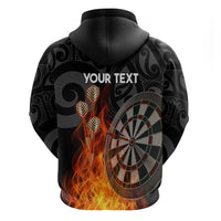 Personalised Aotearoa Darts Zip Hoodie Maori Koru Flaming Dartboard