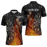 Personalised Aotearoa Darts Zipper Polo Shirt Maori Koru Flaming Dartboard - Polynesian Pride