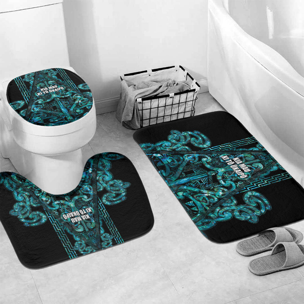 Maori Language Week Bathroom Set Kia Mau Ki To Ukaipo Paua Shell Color LT14 Mat Set Only (3 pcs) One Size Turquoise - Polynesian Pride
