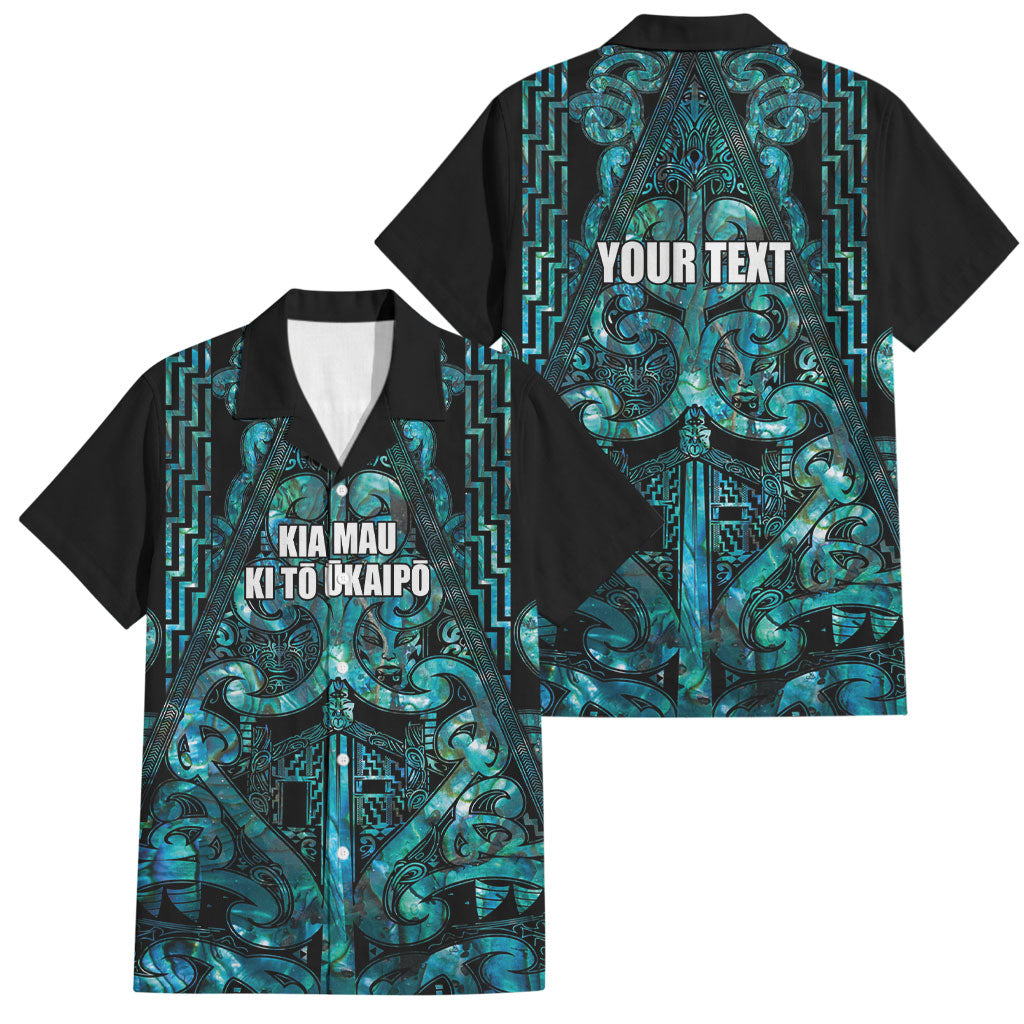 Maori Language Week Personalised Family Matching Long Sleeve Bodycon Dress and Hawaiian Shirt Kia Mau Ki To Ukaipo Paua Shell Color LT14 Dad's Shirt - Short Sleeve Turquoise - Polynesian Pride