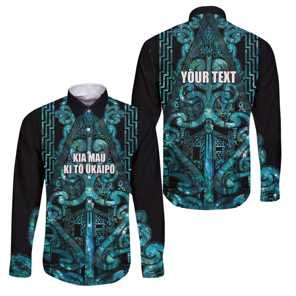 Maori Language Week Personalised Family Matching Puletasi and Hawaiian Shirt Kia Mau Ki To Ukaipo Paua Shell Color LT14 Dad's Shirt - Long Sleeve Turquoise - Polynesian Pride