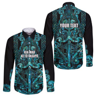 Maori Language Week Personalised Family Matching Puletasi and Hawaiian Shirt Kia Mau Ki To Ukaipo Paua Shell Color LT14 Dad's Shirt - Long Sleeve Turquoise - Polynesian Pride