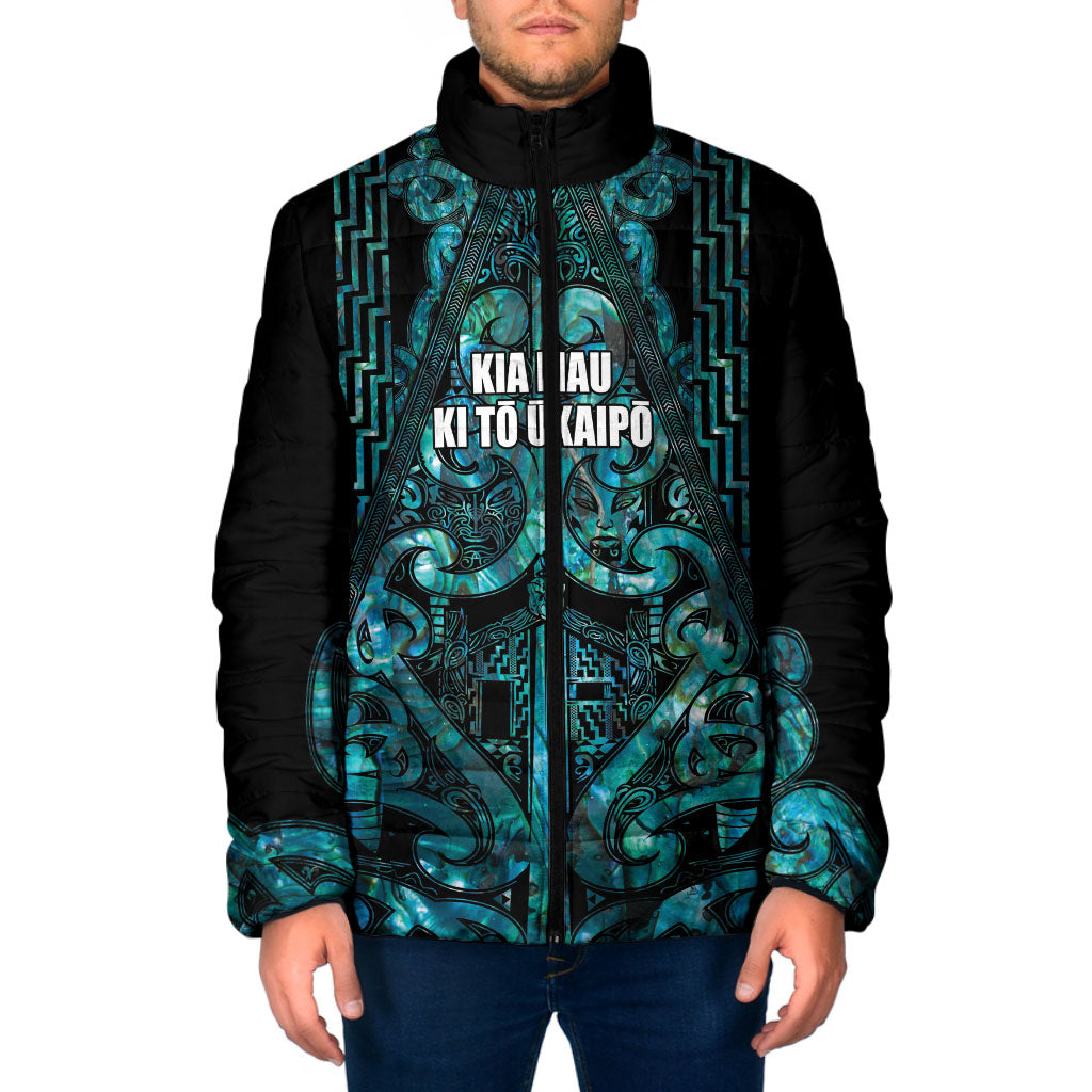 Maori Language Week Personalised Padded Jacket Kia Mau Ki To Ukaipo Paua Shell Color LT14 Men Turquoise - Polynesian Pride