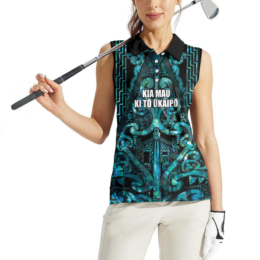 Maori Language Week Personalised Women Sleeveless Polo Shirt Kia Mau Ki To Ukaipo Paua Shell Color LT14 - Polynesian Pride
