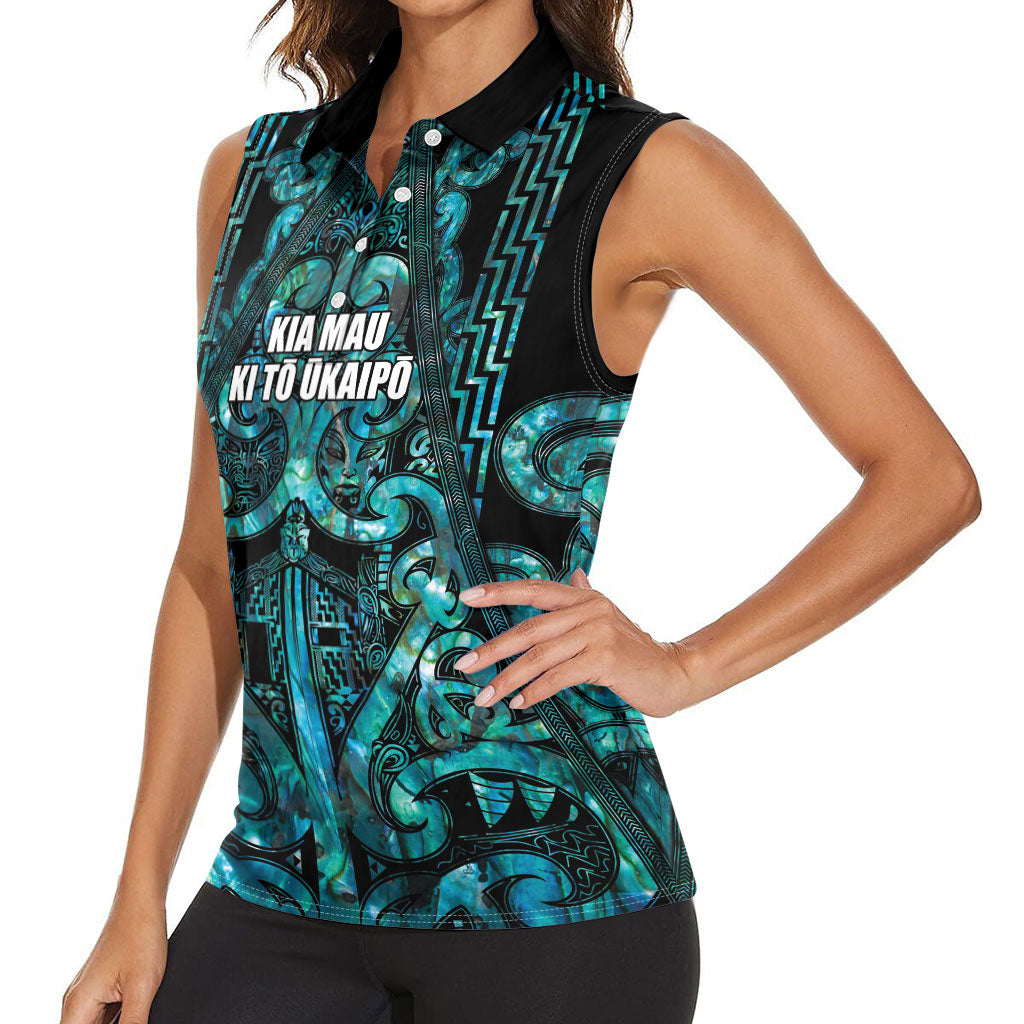 Maori Language Week Personalised Women Sleeveless Polo Shirt Kia Mau Ki To Ukaipo Paua Shell Color LT14 - Polynesian Pride