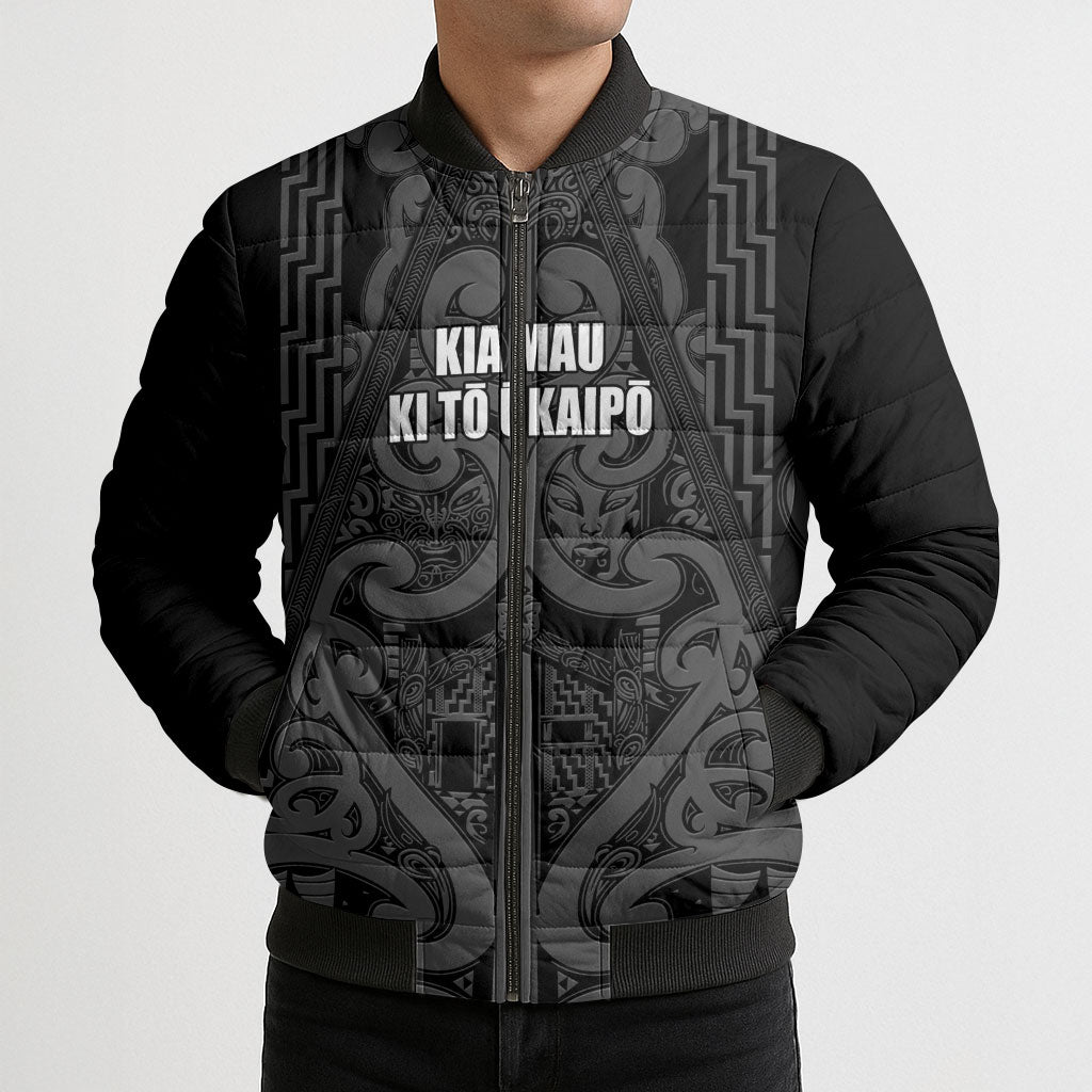 Maori Language Week Personalised Bomber Puffer Jacket Kia Mau Ki To Ukaipo Grey Color LT14 - Polynesian Pride