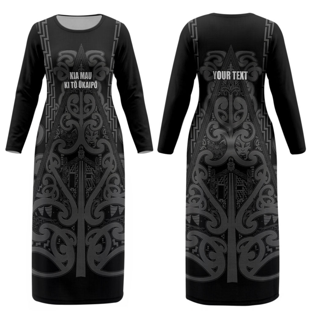 Maori Language Week Personalised Couples Matching Long Sleeve Bodycon Dress and Hawaiian Shirt Kia Mau Ki To Ukaipo Grey Color LT14 - Polynesian Pride