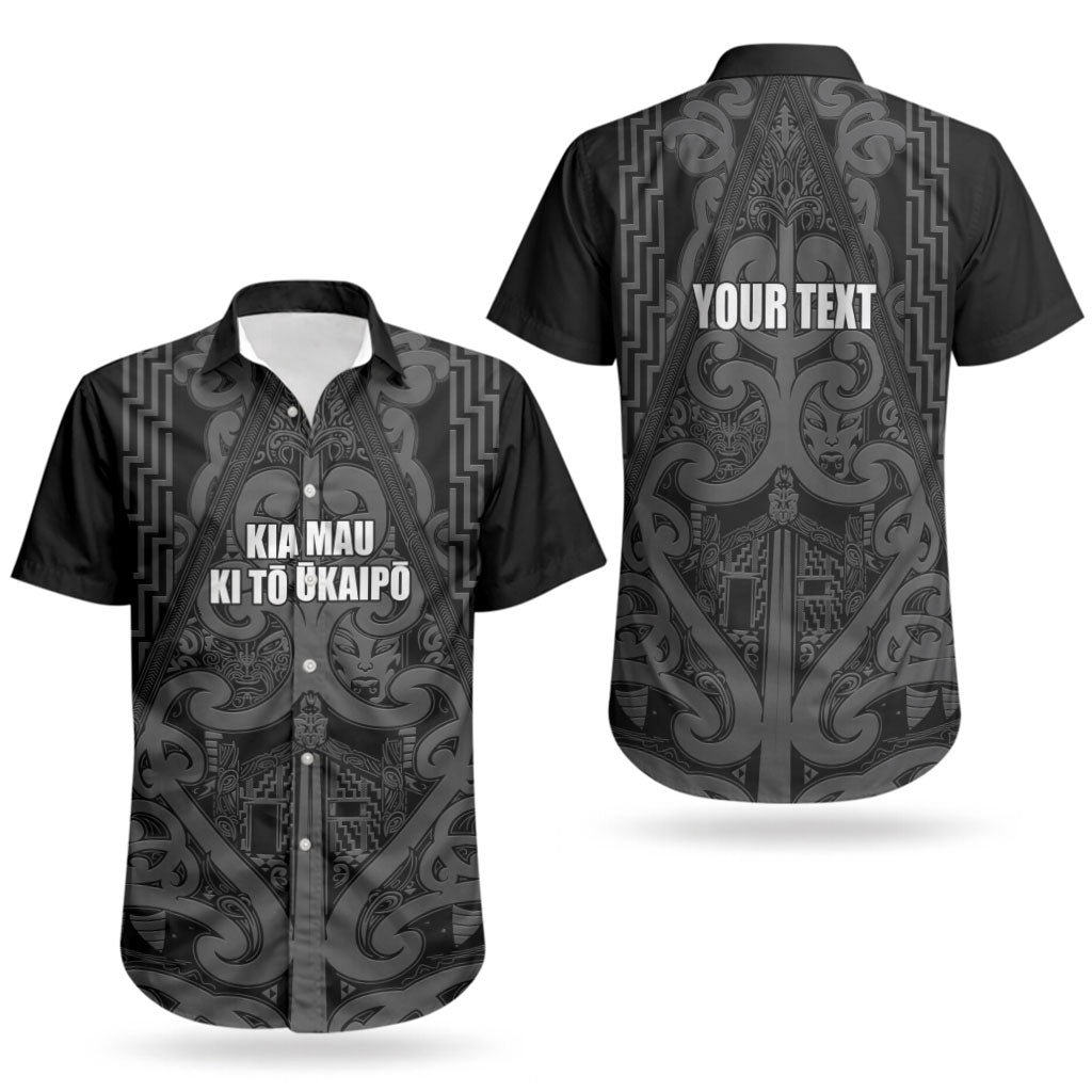 Maori Language Week Personalised Couples Matching Off Shoulder Maxi Dress and Hawaiian Shirt Kia Mau Ki To Ukaipo Grey Color LT14 - Polynesian Pride