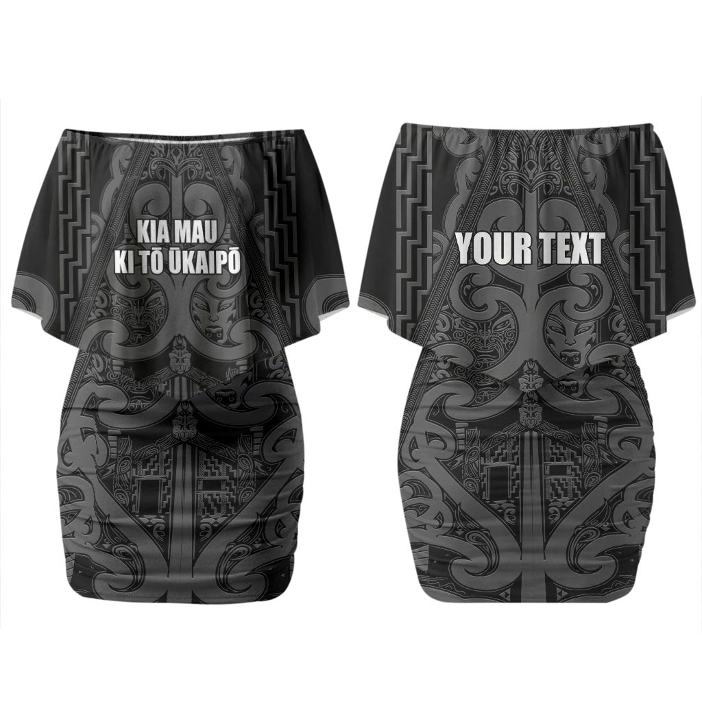Maori Language Week Personalised Couples Matching Off Shoulder Short Dress and Long Sleeve Button Shirt Kia Mau Ki To Ukaipo Grey Color LT14 - Polynesian Pride