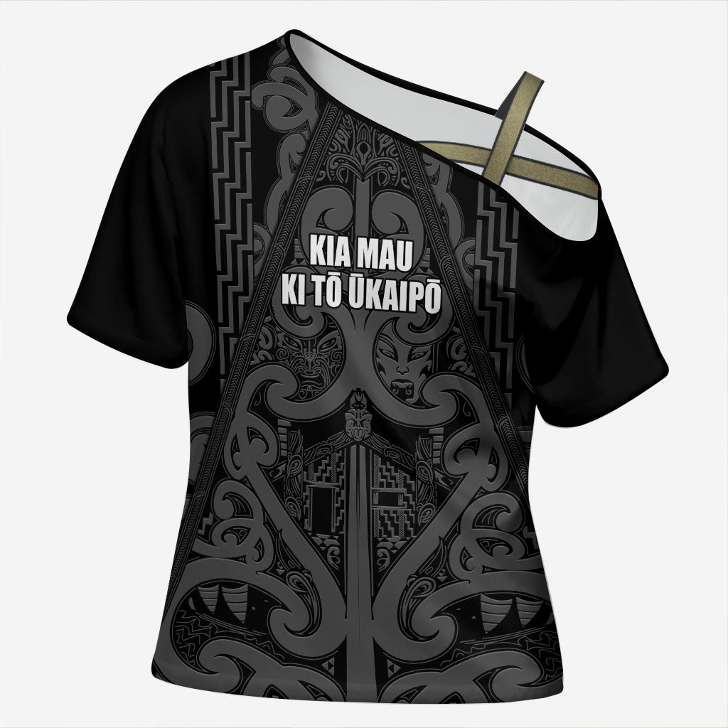 Maori Language Week Personalised Cross Shoulder Shirt Kia Mau Ki To Ukaipo Grey Color LT14 Female Grey - Polynesian Pride