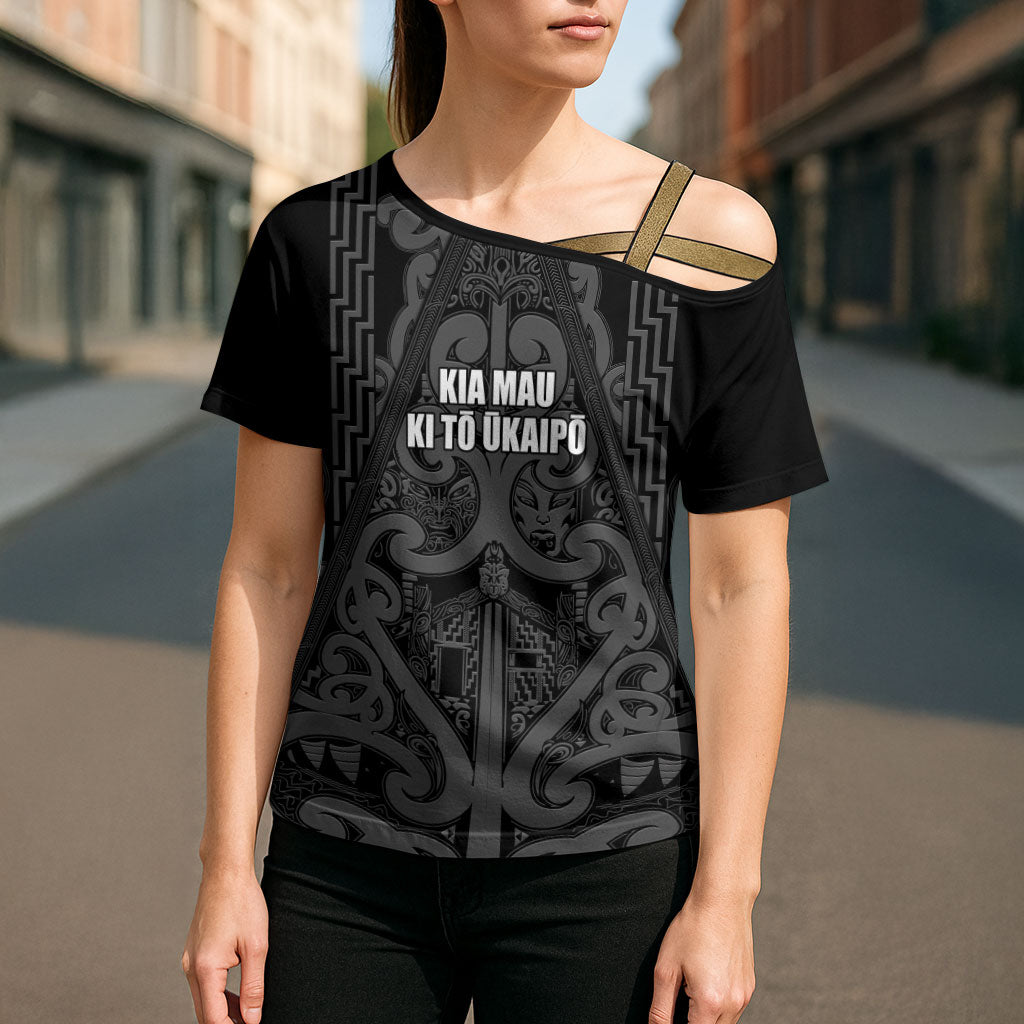 Maori Language Week Personalised Cross Shoulder Shirt Kia Mau Ki To Ukaipo Grey Color LT14 - Polynesian Pride