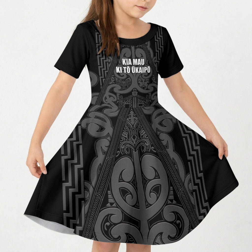 Maori Language Week Personalised Kid Short Sleeve Dress Kia Mau Ki To Ukaipo Grey Color LT14 KID Grey - Polynesian Pride