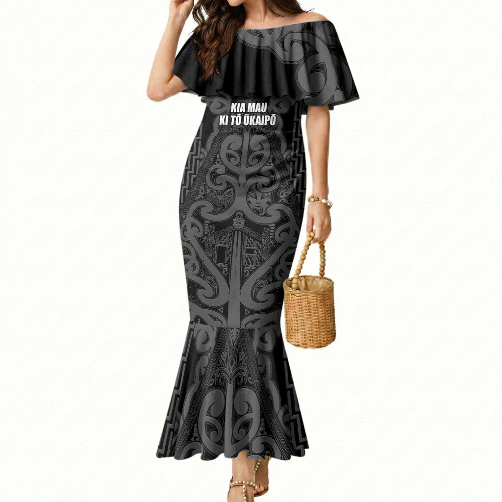 Maori Language Week Personalised Mermaid Dress Kia Mau Ki To Ukaipo Grey Color LT14 Women Grey - Polynesian Pride