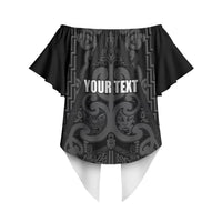 Maori Language Week Personalised Off Shoulder Wrap Waist Top Kia Mau Ki To Ukaipo Grey Color LT14 - Polynesian Pride