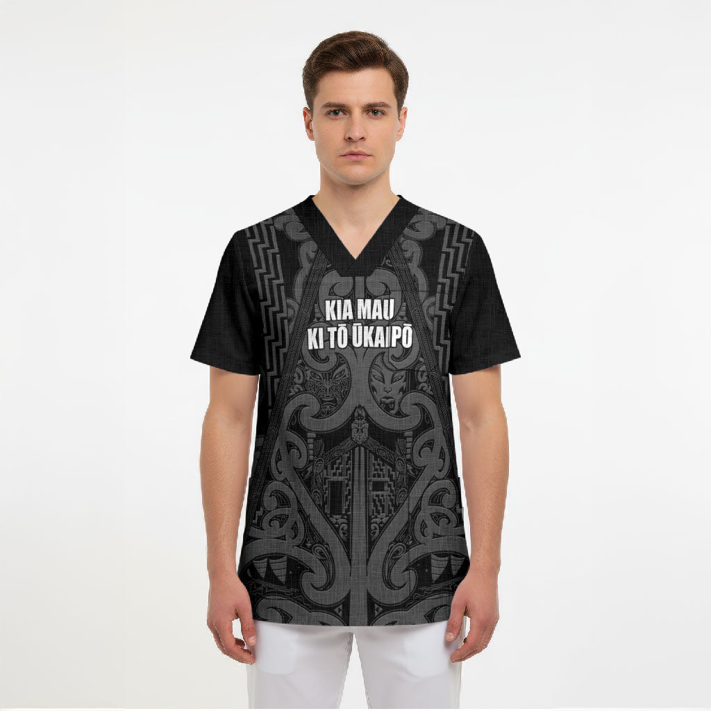 Maori Language Week Personalised Scrub Top Kia Mau Ki To Ukaipo Grey Color LT14 - Polynesian Pride