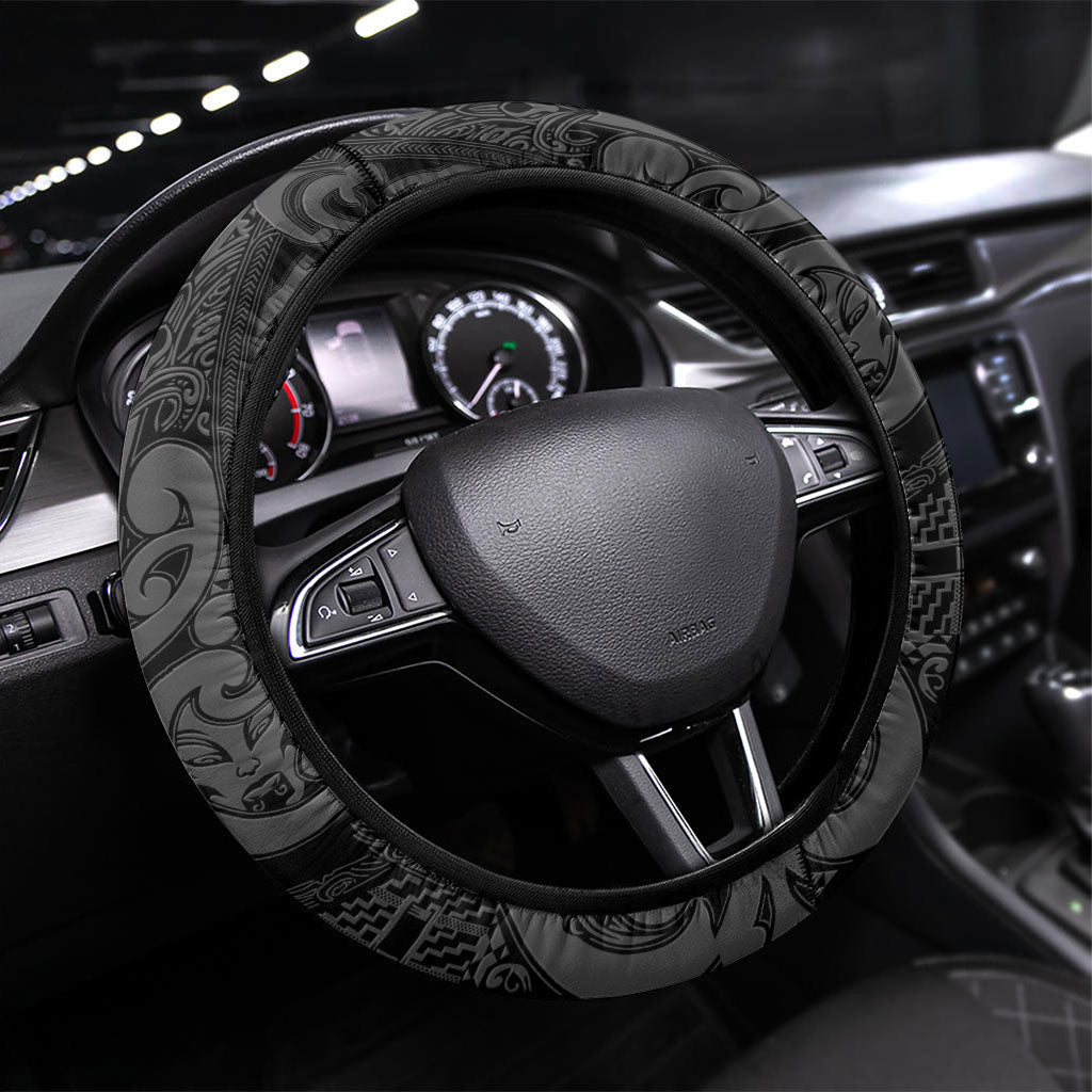 Maori Language Week Steering Wheel Cover Kia Mau Ki To Ukaipo Grey Color LT14 Universal Fit Grey - Polynesian Pride