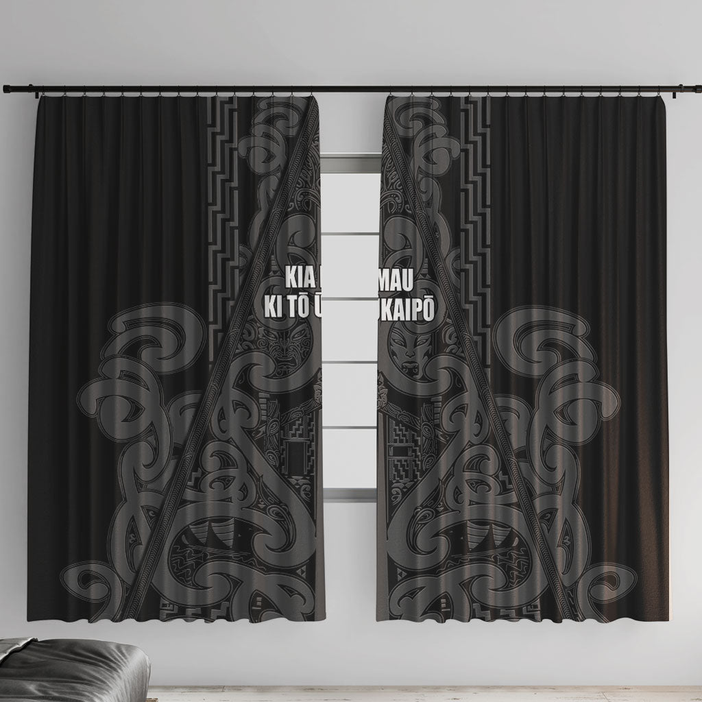 Maori Language Week Window Curtain Kia Mau Ki To Ukaipo Grey Color LT14 With Hooks Grey - Polynesian Pride