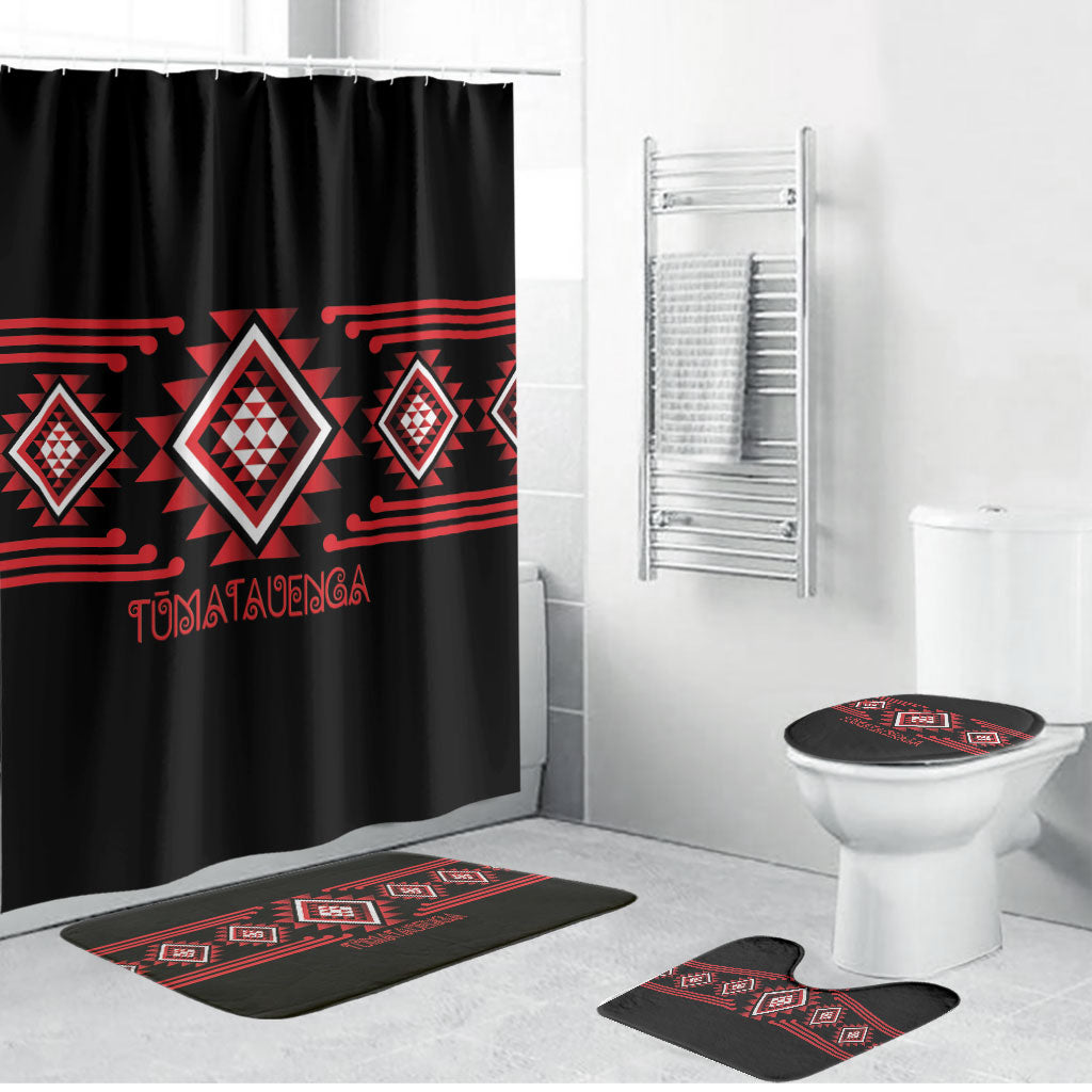 Aotearoa Atua Tumatauenga Bathroom Set Maori God Of War Taniko Motifs LT14 Bathroom Set (4 pcs) Red - Polynesian Pride