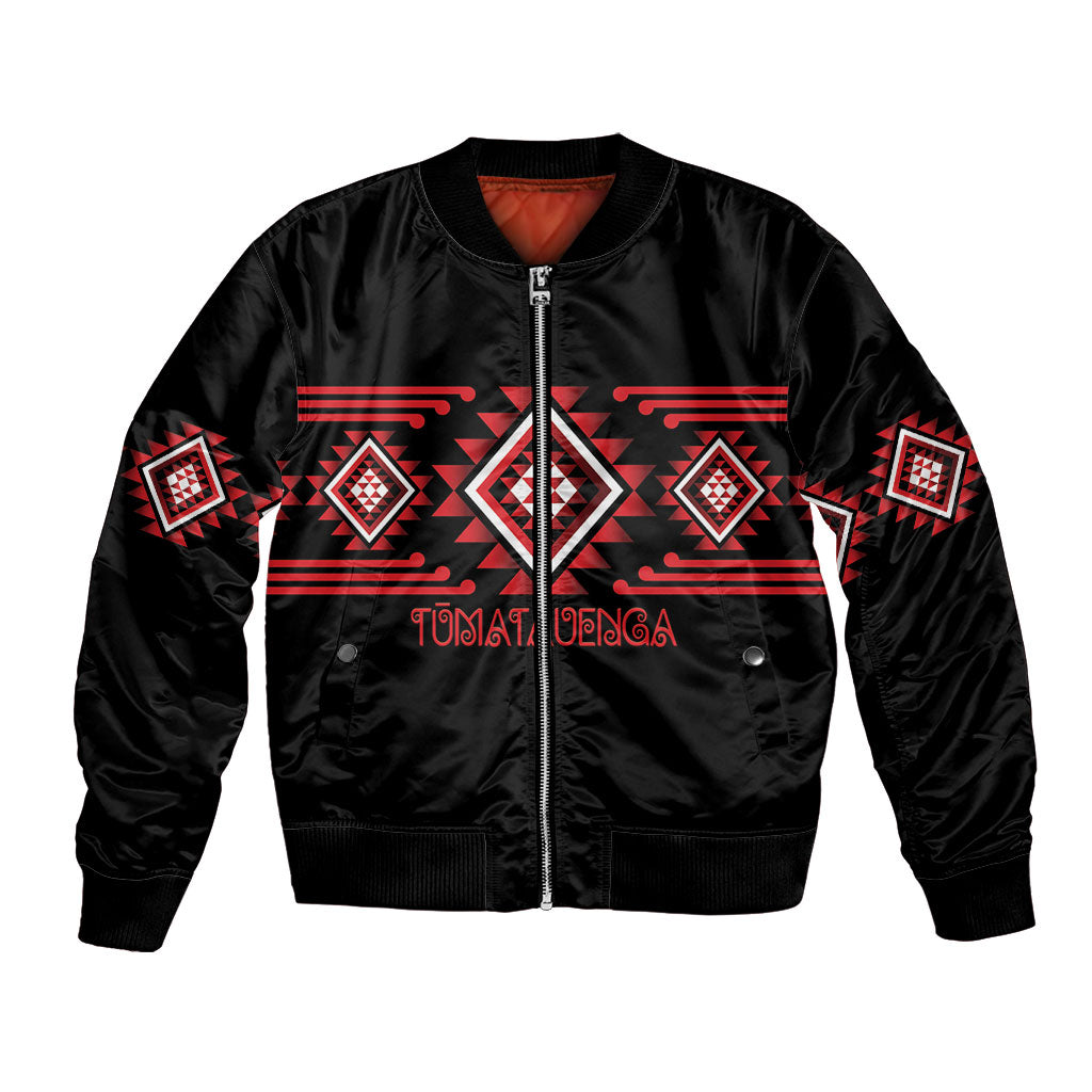 Aotearoa Atua Tumatauenga Personalised Bomber Jacket Maori God Of War Taniko Motifs LT14 Unisex Red - Polynesian Pride