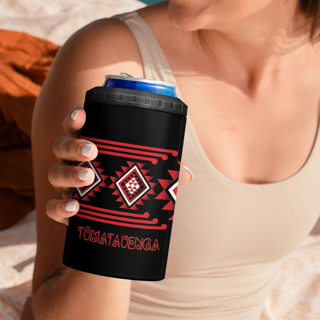 Aotearoa Atua Tumatauenga Personalised 4 in 1 Can Cooler Tumbler Maori God Of War Taniko Motifs LT14 - Polynesian Pride