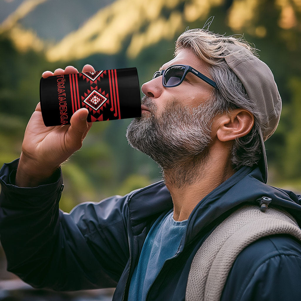 Aotearoa Atua Tumatauenga Personalised 4 in 1 Can Cooler Tumbler Maori God Of War Taniko Motifs LT14 - Polynesian Pride