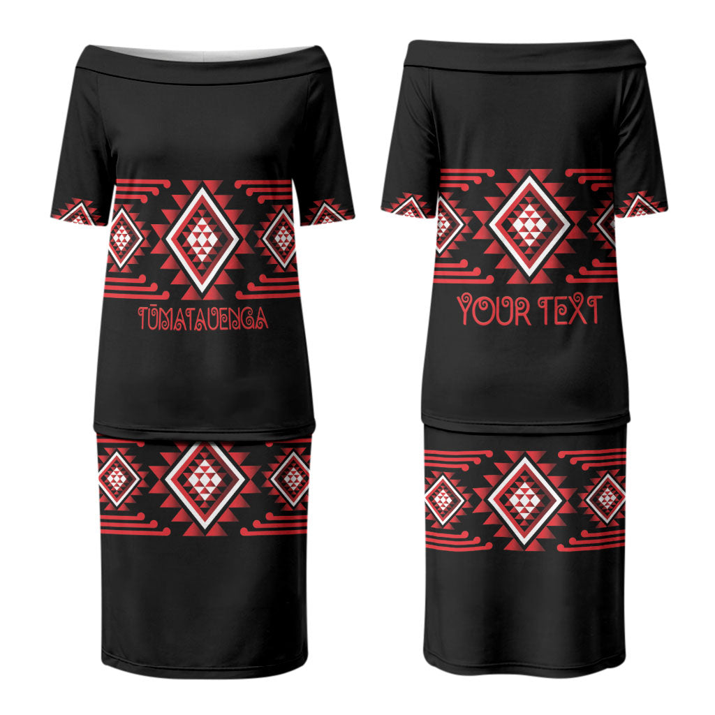 Aotearoa Atua Tumatauenga Personalised Couples Matching Puletasi and Long Sleeve Button Shirt Maori God Of War Taniko Motifs LT14 - Polynesian Pride
