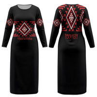 Aotearoa Atua Tumatauenga Personalised Family Matching Long Sleeve Bodycon Dress and Hawaiian Shirt Maori God Of War Taniko Motifs LT14 Mom's Dress Red - Polynesian Pride