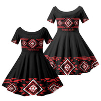 Aotearoa Atua Tumatauenga Personalised Family Matching Long Sleeve Bodycon Dress and Hawaiian Shirt Maori God Of War Taniko Motifs LT14 Daughter's Dress Red - Polynesian Pride