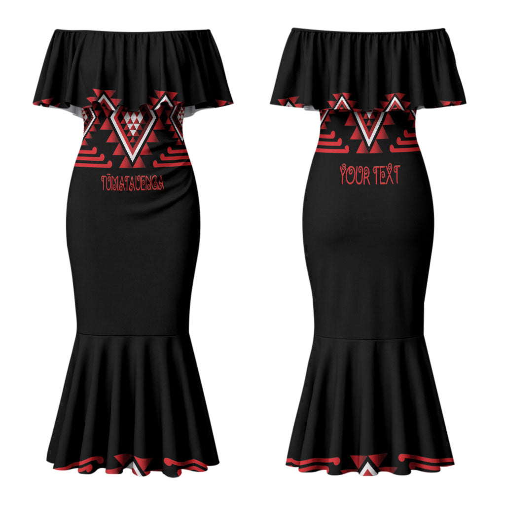 Aotearoa Atua Tumatauenga Personalised Family Matching Mermaid Dress and Hawaiian Shirt Maori God Of War Taniko Motifs LT14 Mom's Dress Red - Polynesian Pride