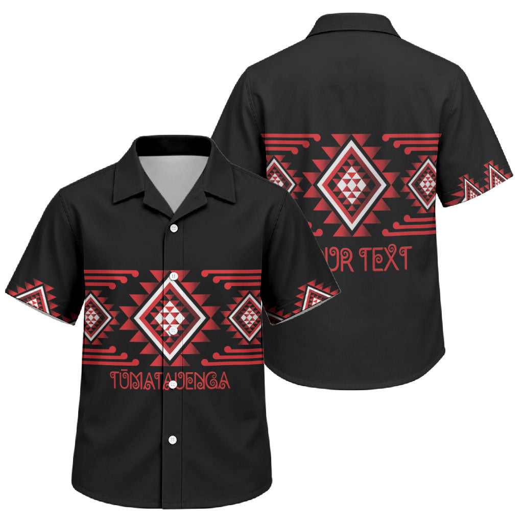 Aotearoa Atua Tumatauenga Personalised Family Matching Off The Shoulder Long Sleeve Dress and Hawaiian Shirt Maori God Of War Taniko Motifs LT14 Son's Shirt Red - Polynesian Pride