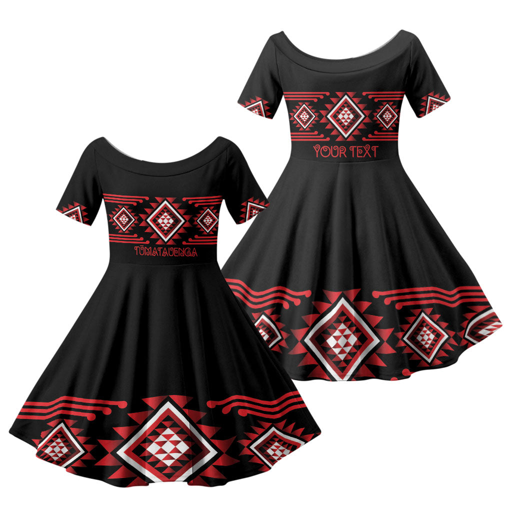 Aotearoa Atua Tumatauenga Personalised Family Matching Short Sleeve Bodycon Dress and Hawaiian Shirt Maori God Of War Taniko Motifs LT14 Daughter's Dress Red - Polynesian Pride
