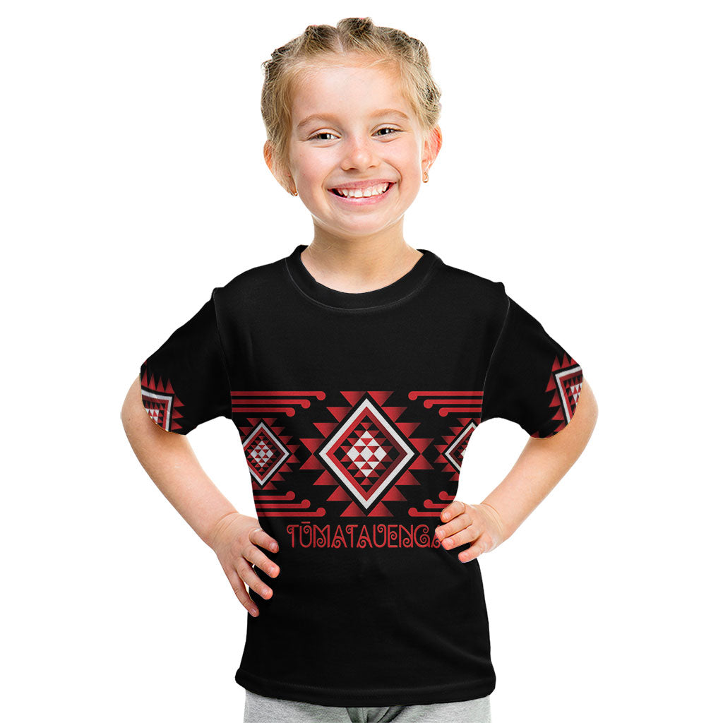 Aotearoa Atua Tumatauenga Personalised Kid T Shirt Maori God Of War Taniko Motifs LT14 Red - Polynesian Pride