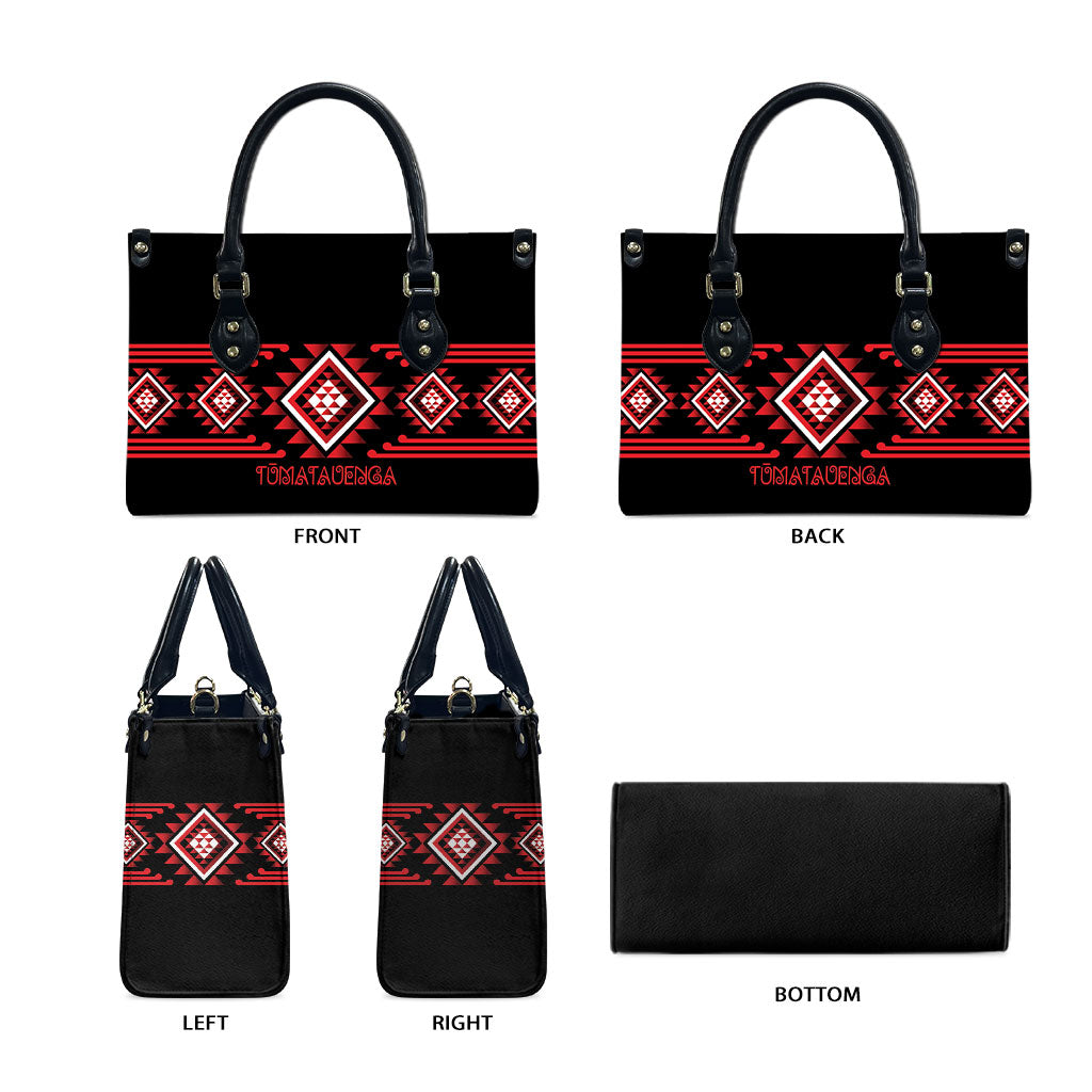 Aotearoa Atua Tumatauenga Leather Bag Maori God Of War Taniko Motifs LT14 - Polynesian Pride