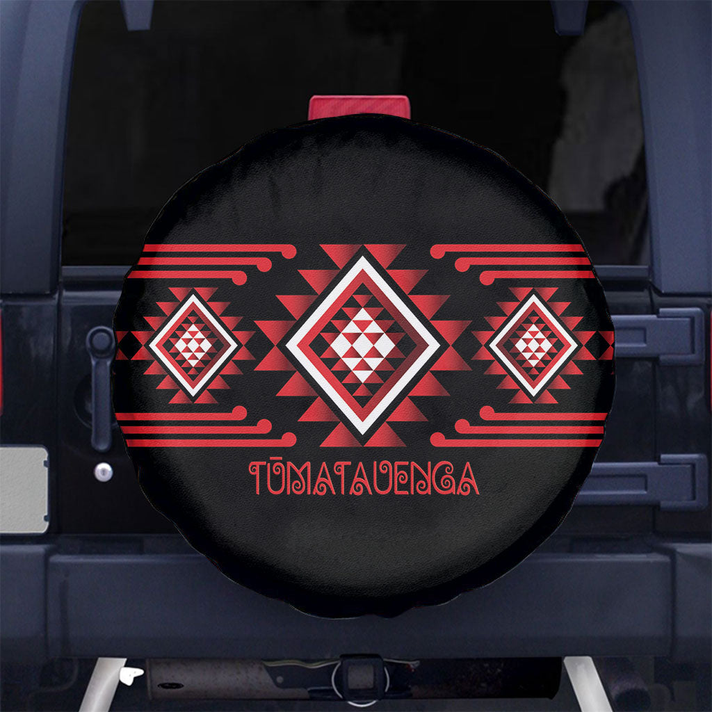 Aotearoa Atua Tumatauenga Spare Tire Cover Maori God Of War Taniko Motifs LT14 No hole Red - Polynesian Pride