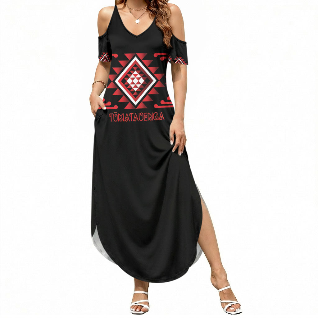 Aotearoa Atua Tumatauenga Personalised Summer Maxi Dress Maori God Of War Taniko Motifs LT14 Women Red - Polynesian Pride