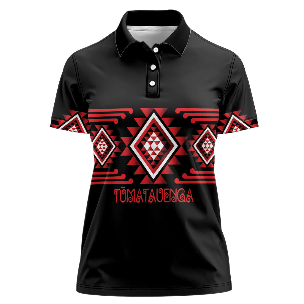 Aotearoa Atua Tumatauenga Personalised Women Polo Shirt Maori God Of War Taniko Motifs LT14 Female Red - Polynesian Pride