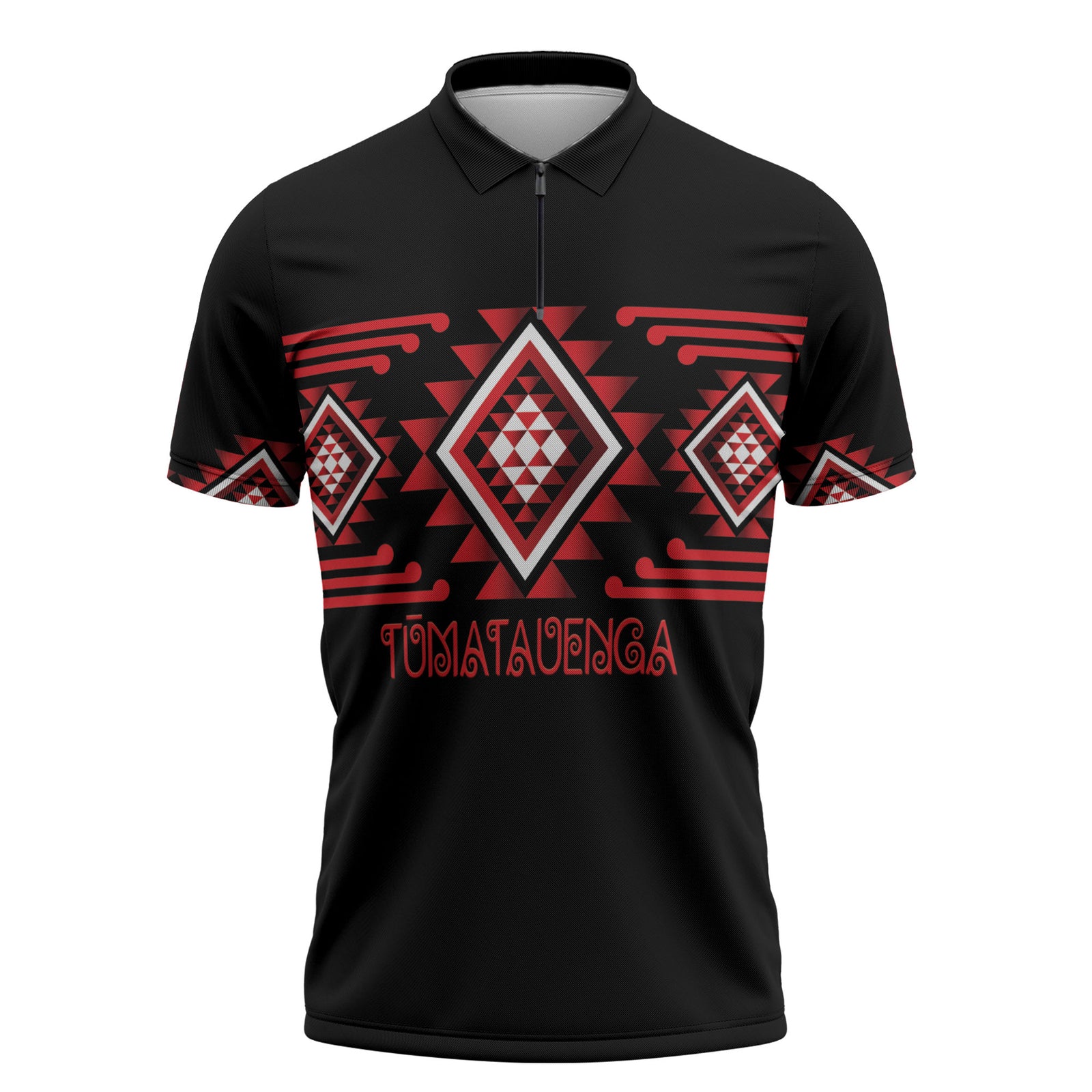 Aotearoa Atua Tumatauenga Personalised Zipper Polo Shirt Maori God Of War Taniko Motifs LT14 Red - Polynesian Pride