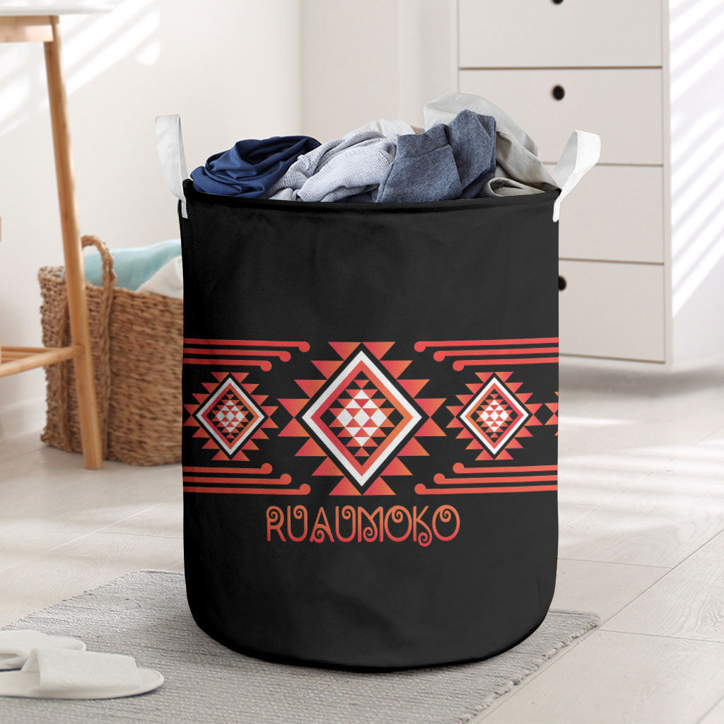 Aotearoa Atua Ruaumoko Laundry Basket Maori Powerful God Taniko Motifs LT14 Orange - Polynesian Pride
