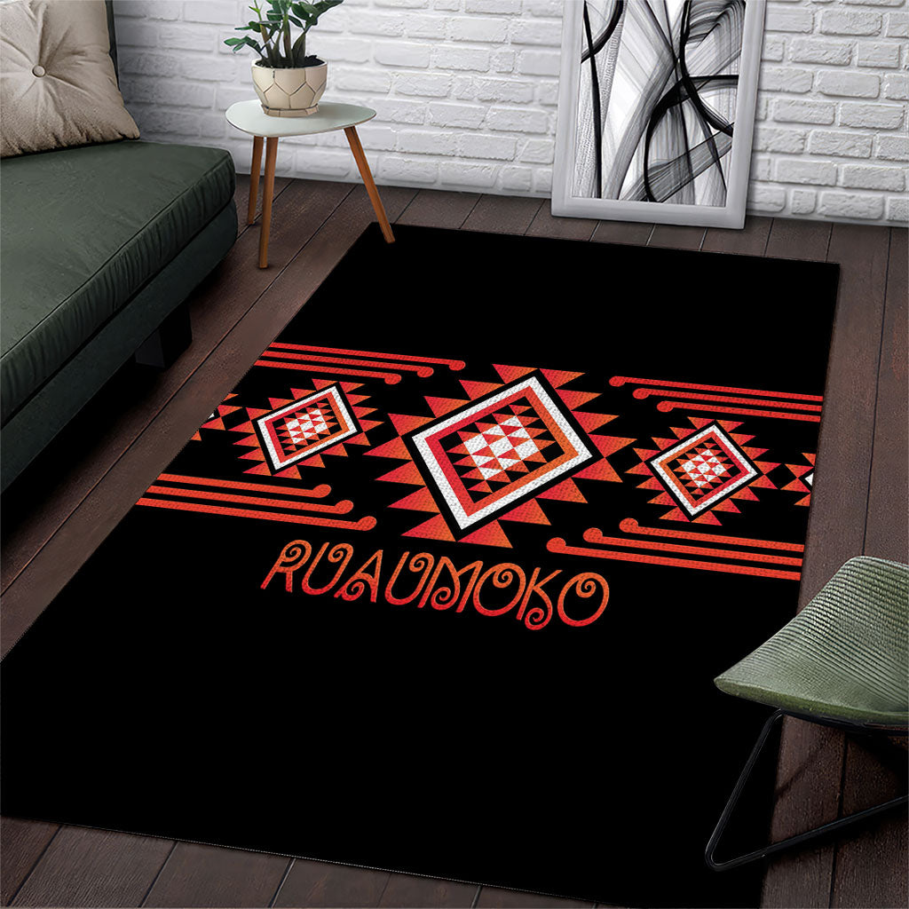Aotearoa Atua Ruaumoko Area Rug Maori Powerful God Taniko Motifs LT14 Orange - Polynesian Pride