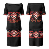 Aotearoa Atua Ruaumoko Personalised Couples Matching Puletasi and Long Sleeve Button Shirt Maori Powerful God Taniko Motifs LT14 - Polynesian Pride