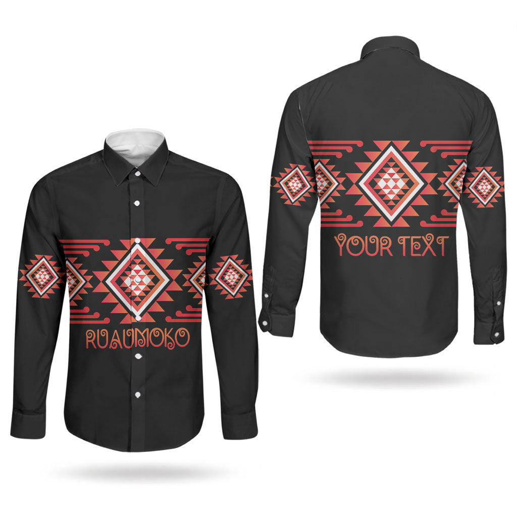 Aotearoa Atua Ruaumoko Personalised Couples Matching Short Sleeve Bodycon Dress and Long Sleeve Button Shirt Maori Powerful God Taniko Motifs LT14 - Polynesian Pride