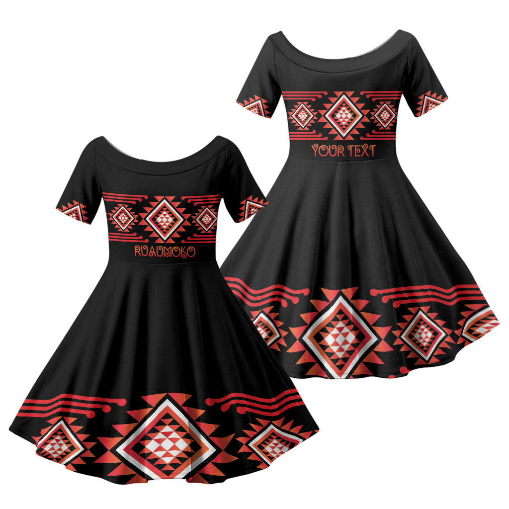 Aotearoa Atua Ruaumoko Personalised Family Matching Puletasi and Hawaiian Shirt Maori Powerful God Taniko Motifs LT14 Daughter's Dress Orange - Polynesian Pride