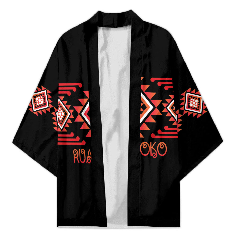 Aotearoa Atua Ruaumoko Personalised Kimono Maori Powerful God Taniko Motifs LT14 Unisex Orange - Polynesian Pride