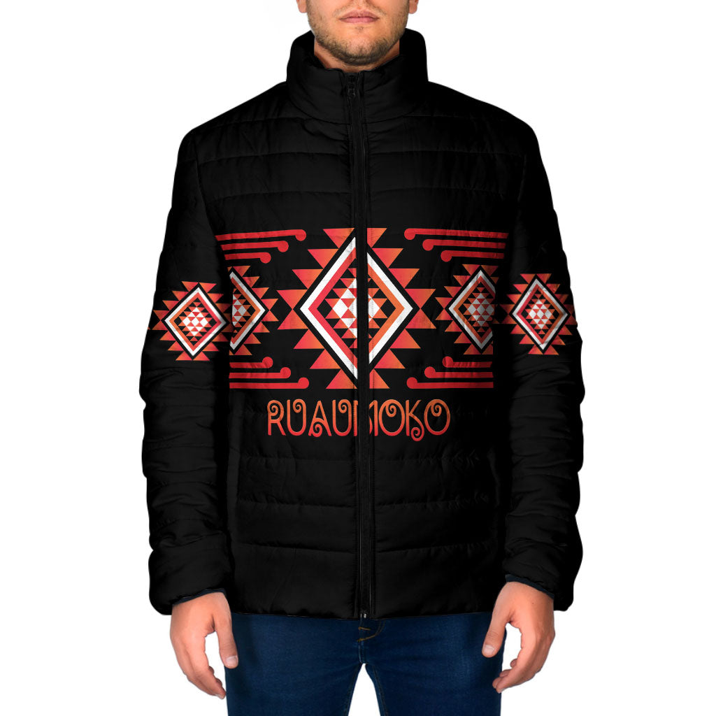 Aotearoa Atua Ruaumoko Personalised Padded Jacket Maori Powerful God Taniko Motifs LT14 Men Orange - Polynesian Pride