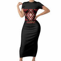 Aotearoa Atua Ruaumoko Personalised Short Sleeve Bodycon Dress Maori Powerful God Taniko Motifs LT14 Long Dress Orange - Polynesian Pride