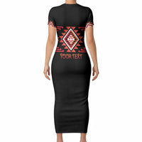 Aotearoa Atua Ruaumoko Personalised Short Sleeve Bodycon Dress Maori Powerful God Taniko Motifs LT14 - Polynesian Pride