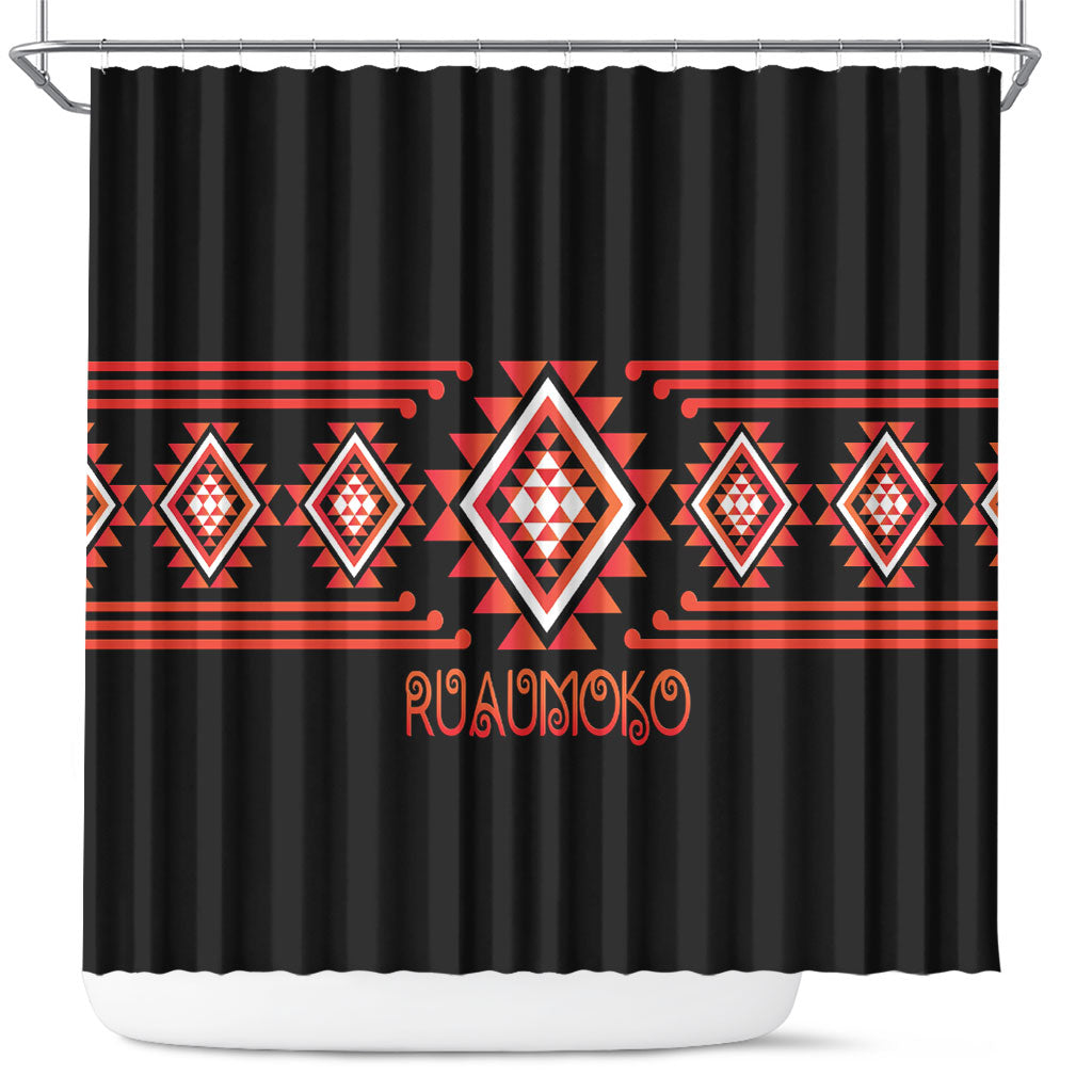 Aotearoa Atua Ruaumoko Shower Curtain Maori Powerful God Taniko Motifs LT14 Orange - Polynesian Pride