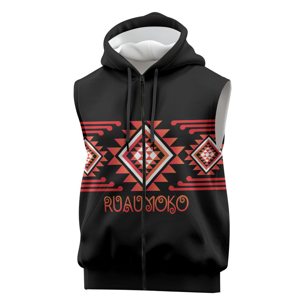 Aotearoa Atua Ruaumoko Personalised Sleeveless Zip Hoodie Maori Powerful God Taniko Motifs LT14 Orange - Polynesian Pride